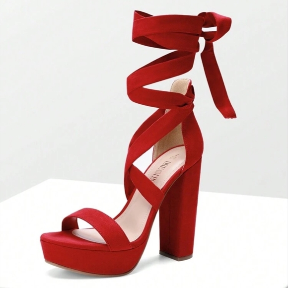 Elegant Red Strappy Heels - Picture 1 of 7